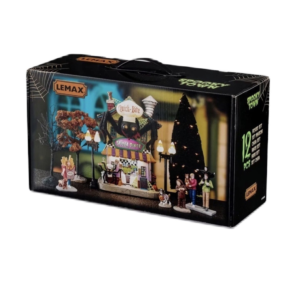 Lemax Spooky Town Halloween Village Quick Bite Spider Diner Set 56668 12 Pcs New